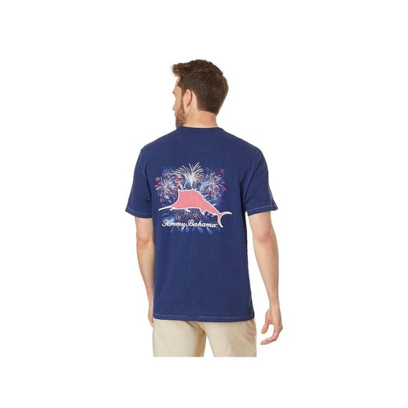 Tommy Bahama Mens Red White & Marlin Short Sleeve Lux T-Shirt Island Navy Small - Picture 3 of 4